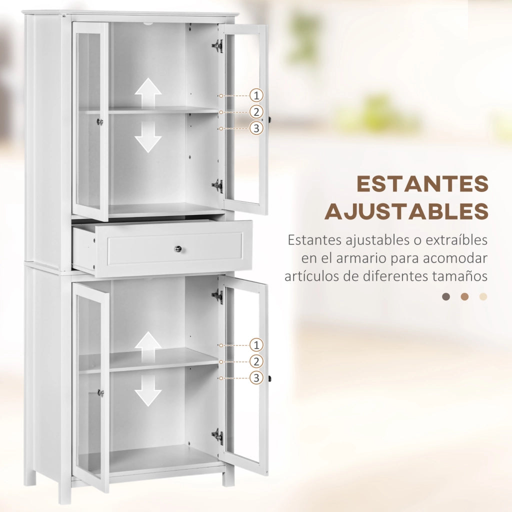 Armadio Cucina Vetrina con Ante a Vetro e Cassetto ¨C Zephmum ¨C Bianco 74x35,5x181,5 cm