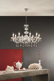 DALLAS/8 LAMPADARIO A SOSPENSIONE CROMO E CRISTALLO 8 LUCI ATTACCO E14 D.81CM