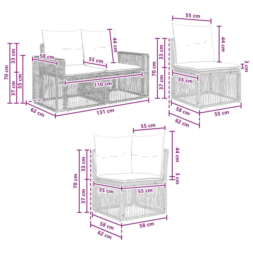 Set Divano da Giardino 12 pz Nero e Bianco Crema polyrattan 3435280