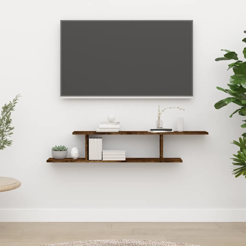Scaffale TV a Parete Rovere Fumo 125x18x23 cm Legno Multistrato 815876