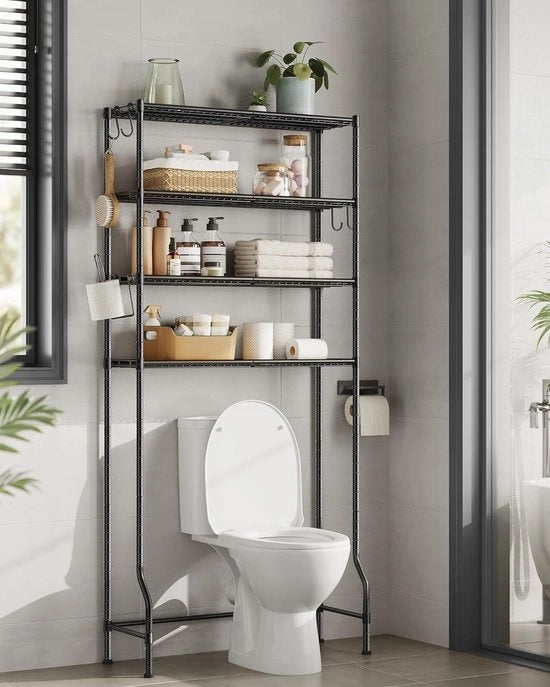 Supporto per Lavatrice con spazio di stoccaggio e grucce - pannelli regolabili - 30 x 83 x 176 cm - nero
