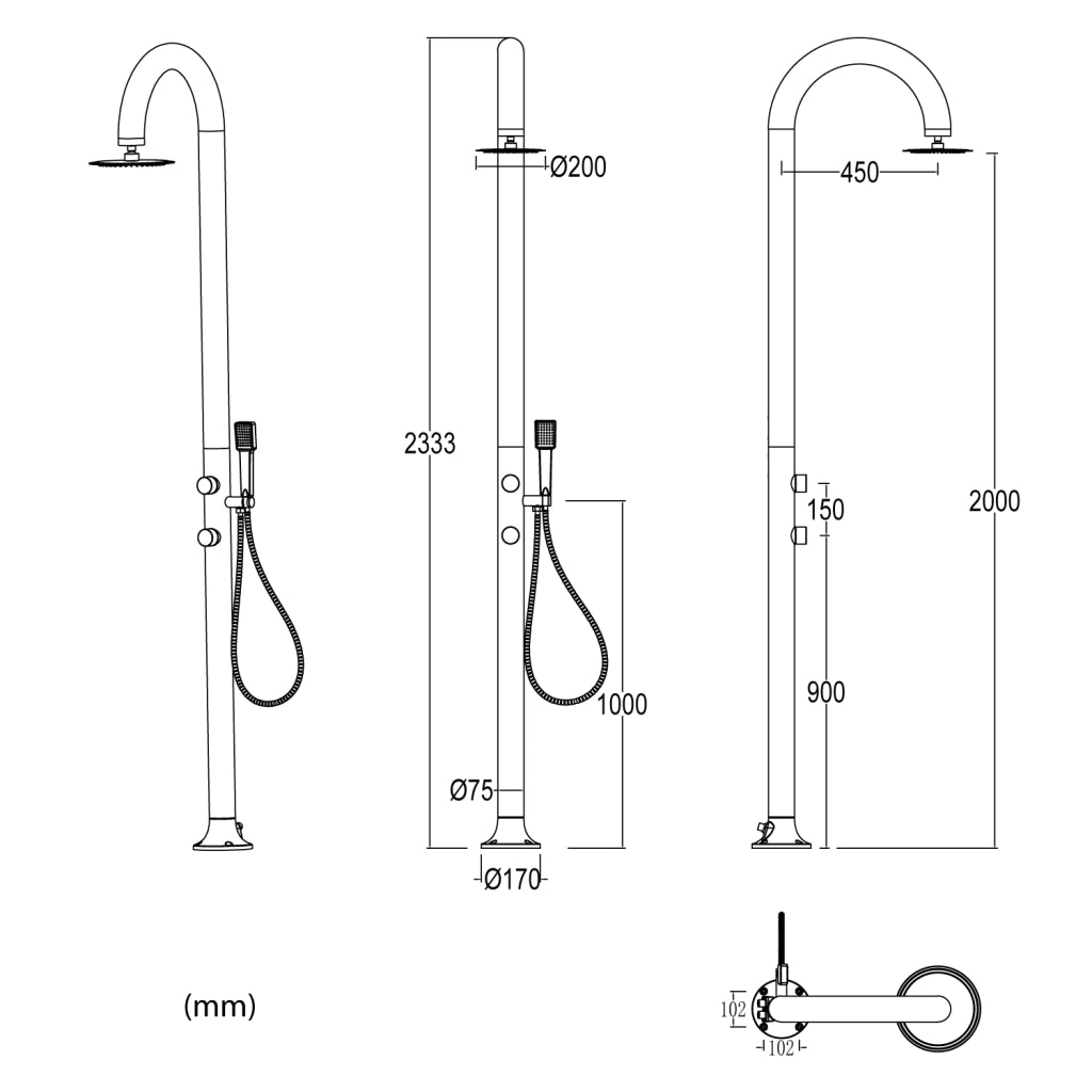 SINED Doccia LCD Bianco in Alluminio con Doccino Soffione Iswitch Quadrato e Termometro Doppio Attacco Acqua Posizionabile Interno ed Esterno Modello LUNA ALU D BIANCA LCD