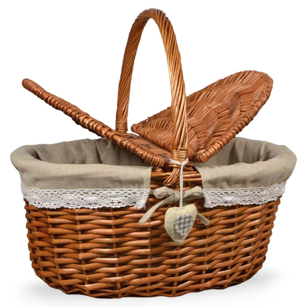 Cesto Picnic Cuore grande in Vimini e Juta con coperchio cm 45 x 35 x h 21