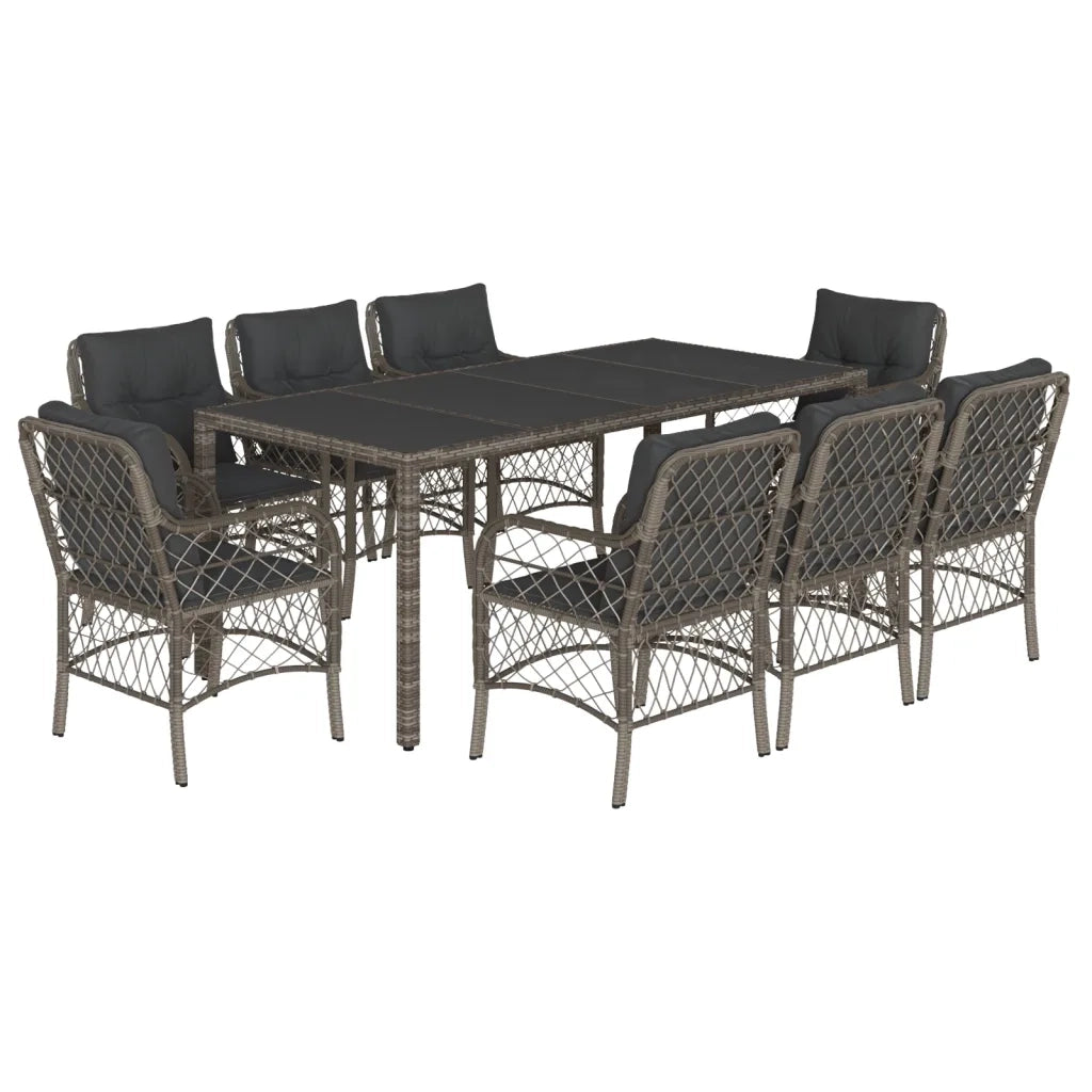 Set da Pranzo da Giardino 9 pz con Cuscini in Polyrattan Grigio 3212035