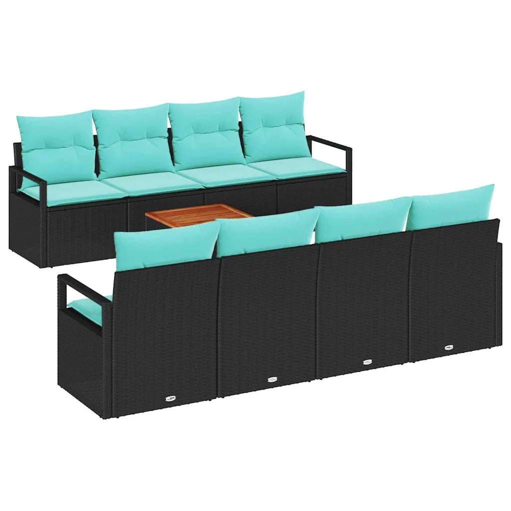 Set Divano da Giardino con cuscino 9 pcs Nero polyrattan 3347683
