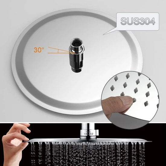 Sistema doccia con doccia a testa e maniglia - Asta doccia regolabile - Senza rubinetto - Doccia a pioggia senza rubinetto in acciaio inox argento