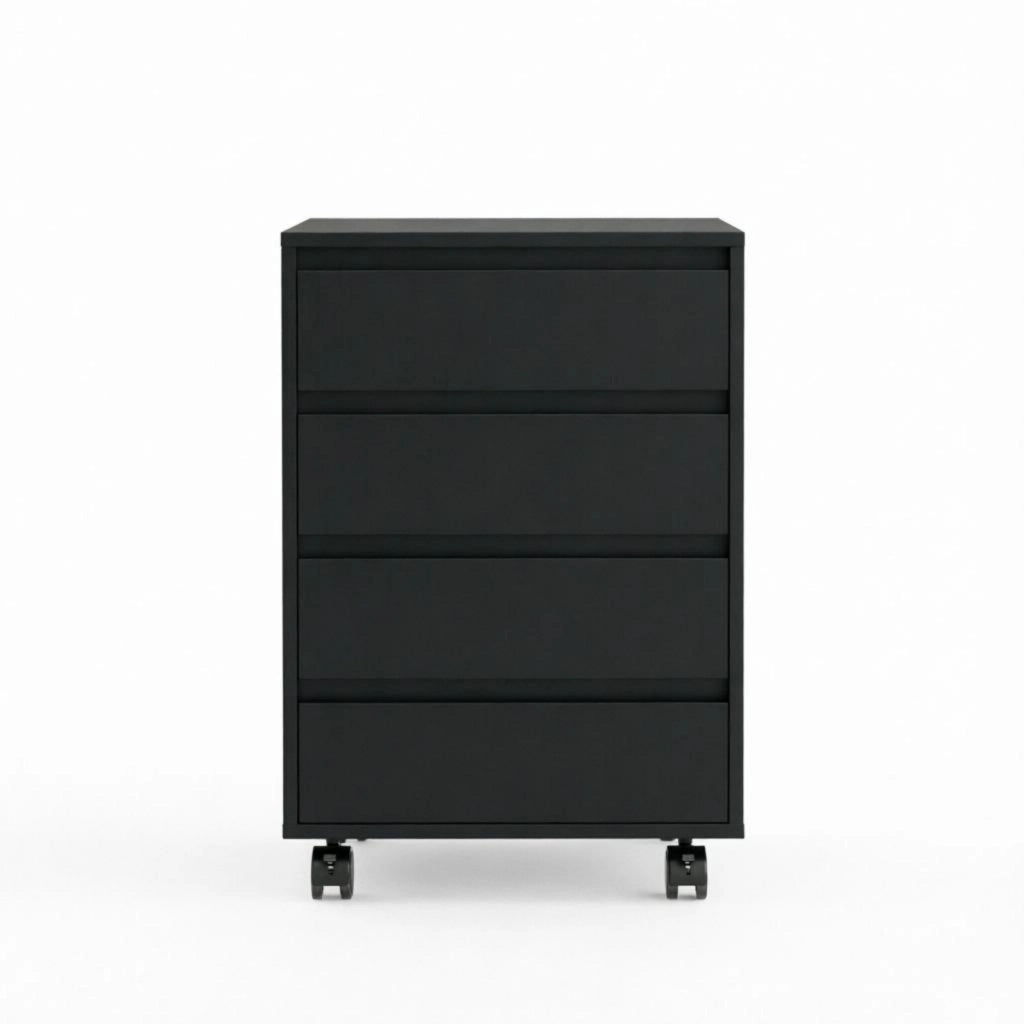 Mobile contenitore da scrivania su ruote, contenitore con ruote e 4 cassetti, contenitore da scrivania con finitura in legno, contenitore ufficio mobi