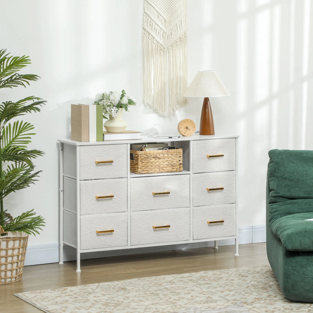 Cassettiera 8 cassetti in tessuto con presa di corrente ¨C Minimal ¨C crema bianco
