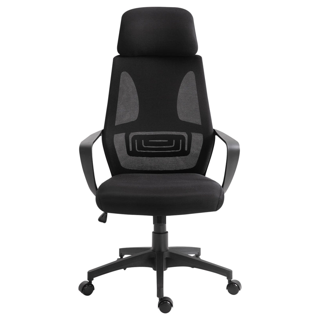 Sedia Operativa da Ufficio Reclinabile con Poggiatesta e Supporto Lombare 64x55x116-126 cm Nero