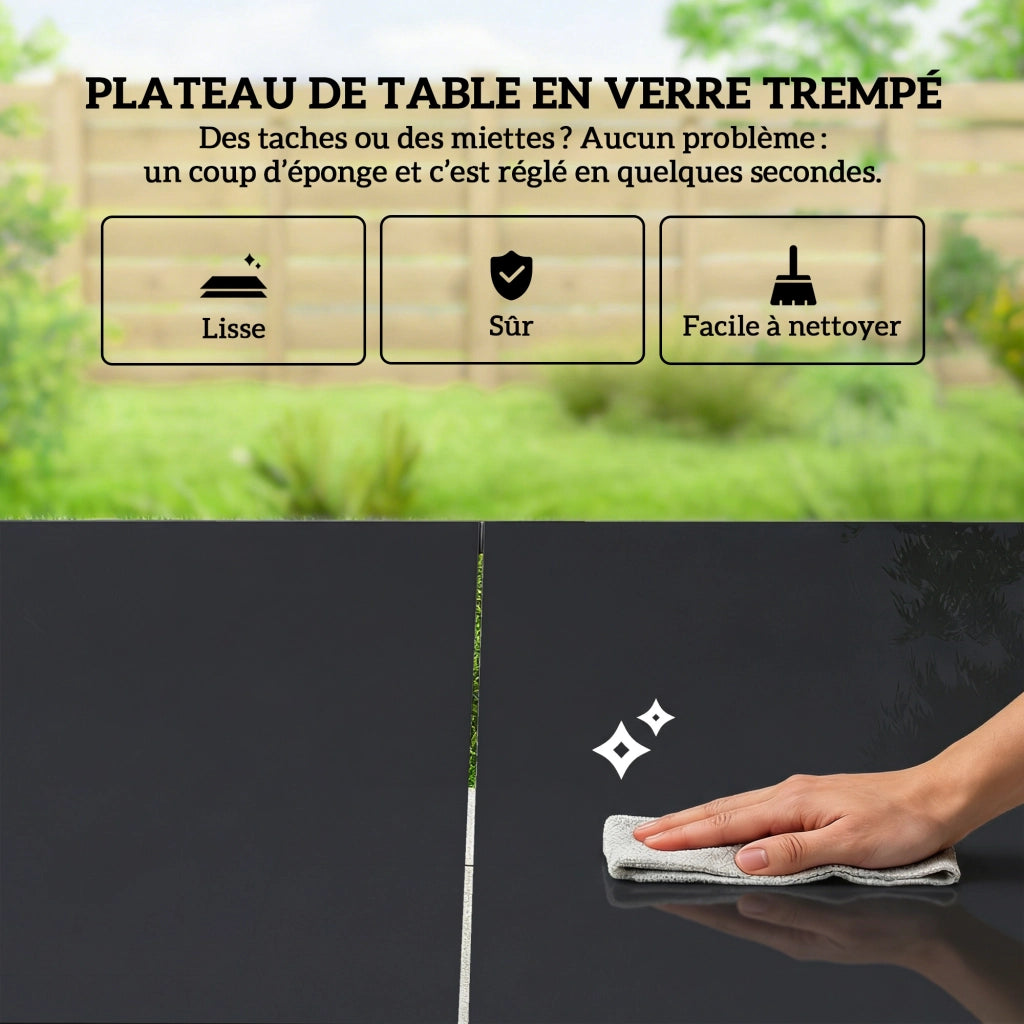 Set Pranzo Giardino 7 Pezzi 6 Persone ¨C Xylo ¨C Tavolo Vetro Sedie Acciaio Nero