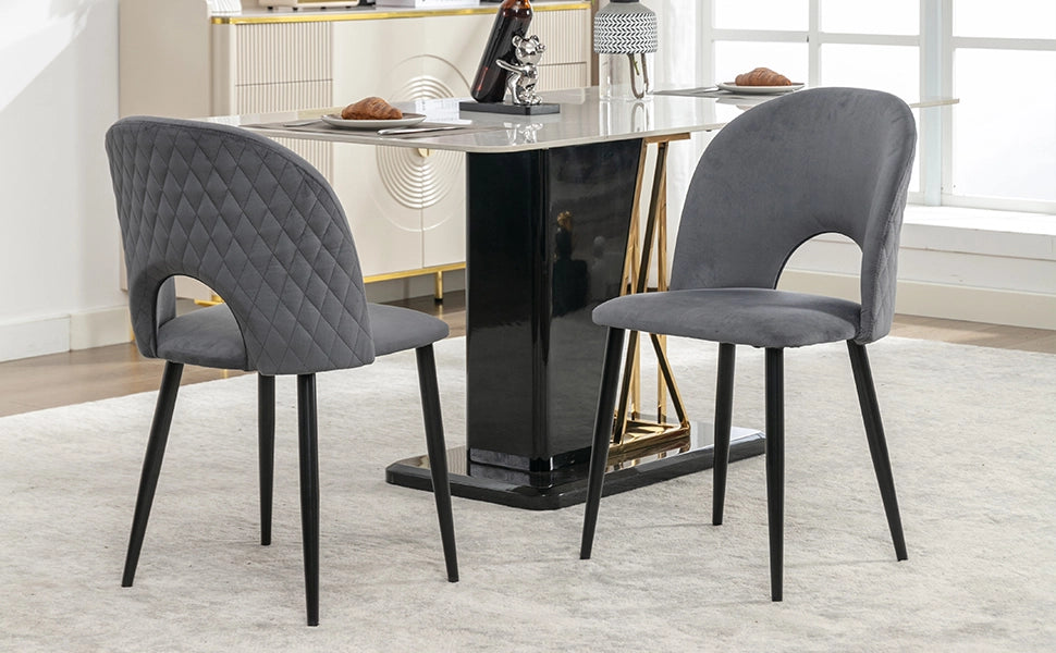 Sedia da pranzo (2 pezzi), sedia di design imbottita con schienale, seduta in velluto, struttura in metallo, piedini regolabili, motivo a rombi sullo