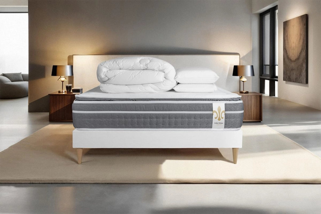 Pacchetto letto completo - Materasso 140x200cm + Box spring con doghe (kit) + 2 cuscini + Piumino - Trente PLUS