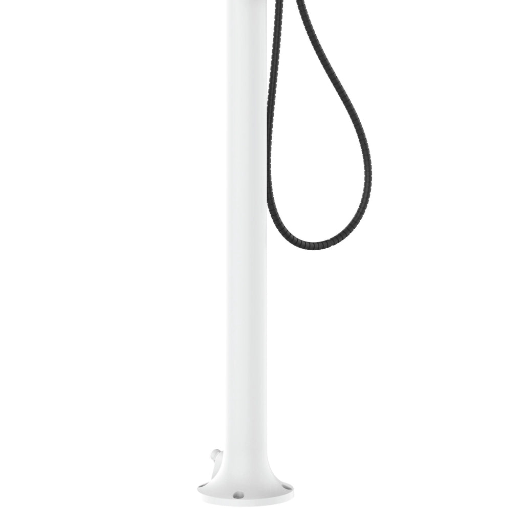 SINED Doccia Bianca In Alluminio Luna Con Doccino Mobile per Acqua Calda e Fredda Soffione Rotondo Doppio Attacco Inferiore e Laterale Ugelli Anticalcare LUNA ALU D BIANCA