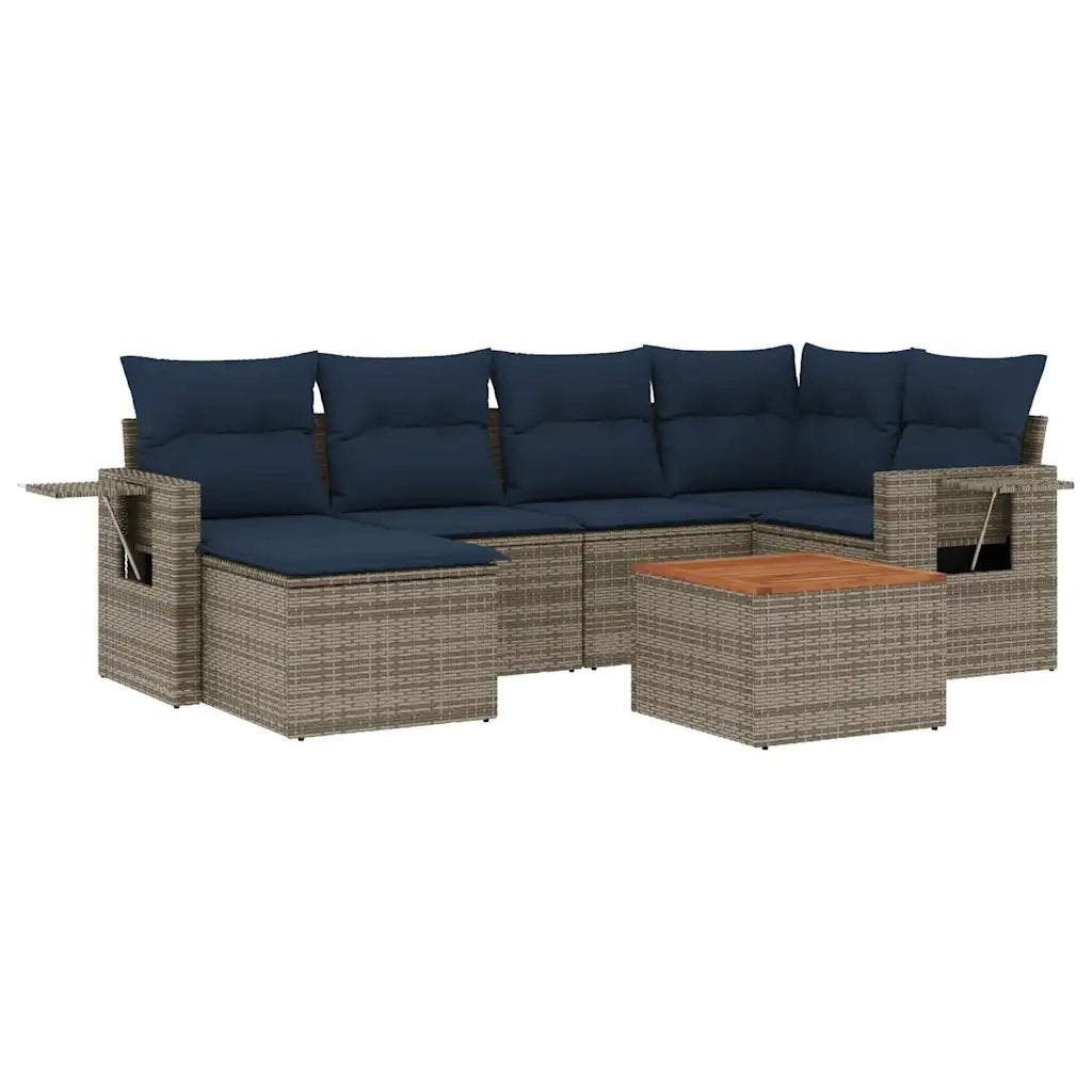 Set Divani da Giardino 7 pz con Cuscini Grigio in Polyrattan 3224668