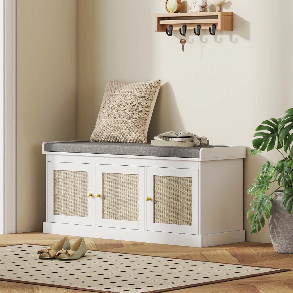 Panca portascarpe con cassetti e ripiano regolabile ¨C zephmum ¨C bianco, 105x35x47cm