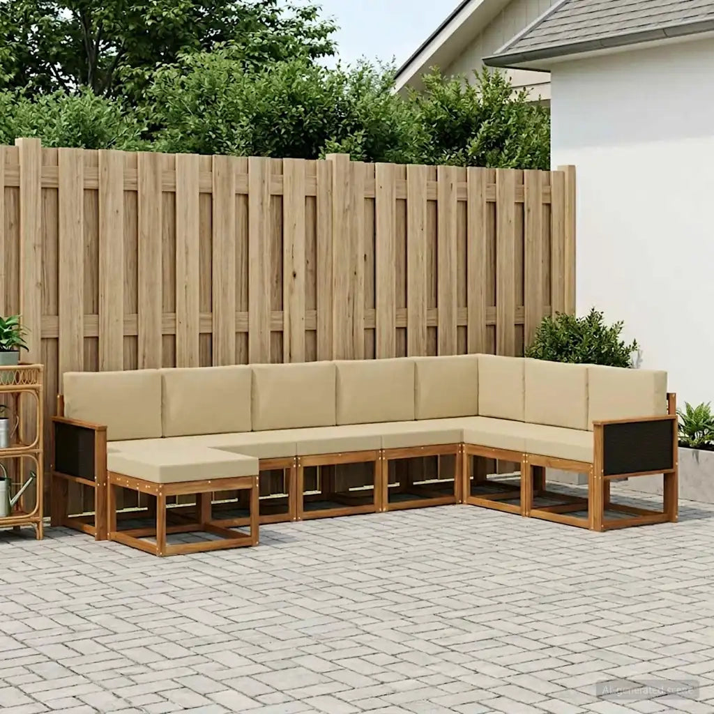 Set di divani da esterno con cuscino 8 pcs Naturale e Beige 3385444