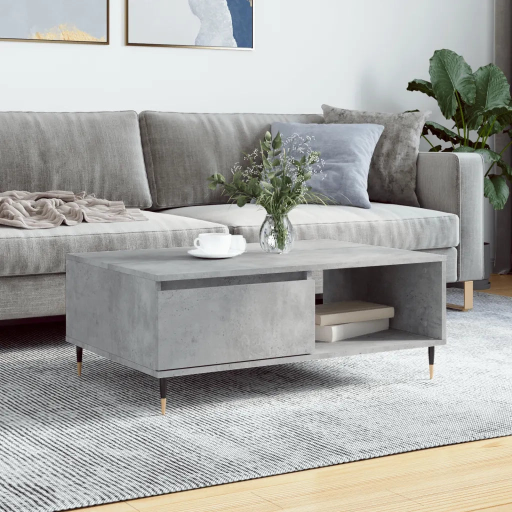 Tavolino da Salotto-Tavolino da soggiorno-Tavolo Grigio Cemento 90x60x35cm Legno Multistrato 942204