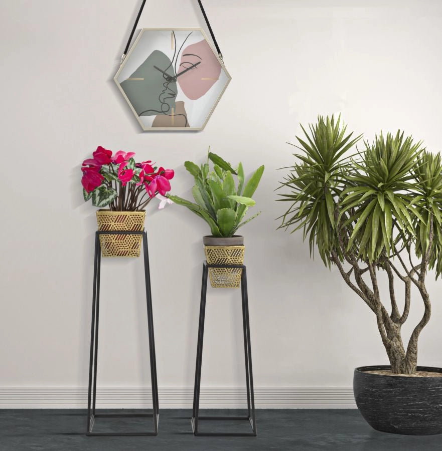 Set 2 Porta Vasi Square Ø 23x70-20x60 cm in Ferro