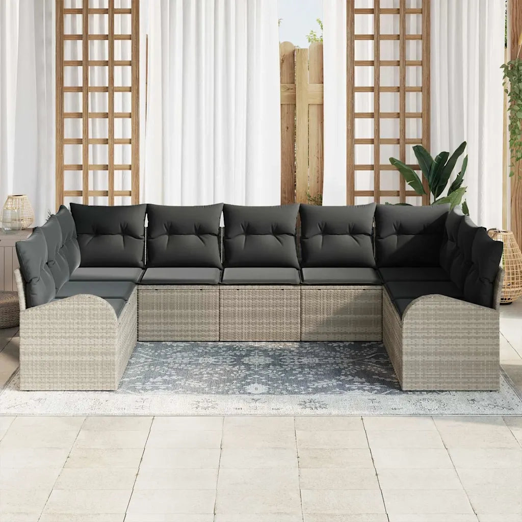 Set Divano da Giardino 9 pcs Grigio chiaro polyrattan