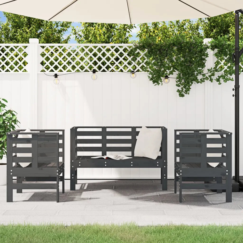 Set Salotto da Giardino 3 pz | Set di Mobili da Esterno Grigio in Legno Massello di Pino