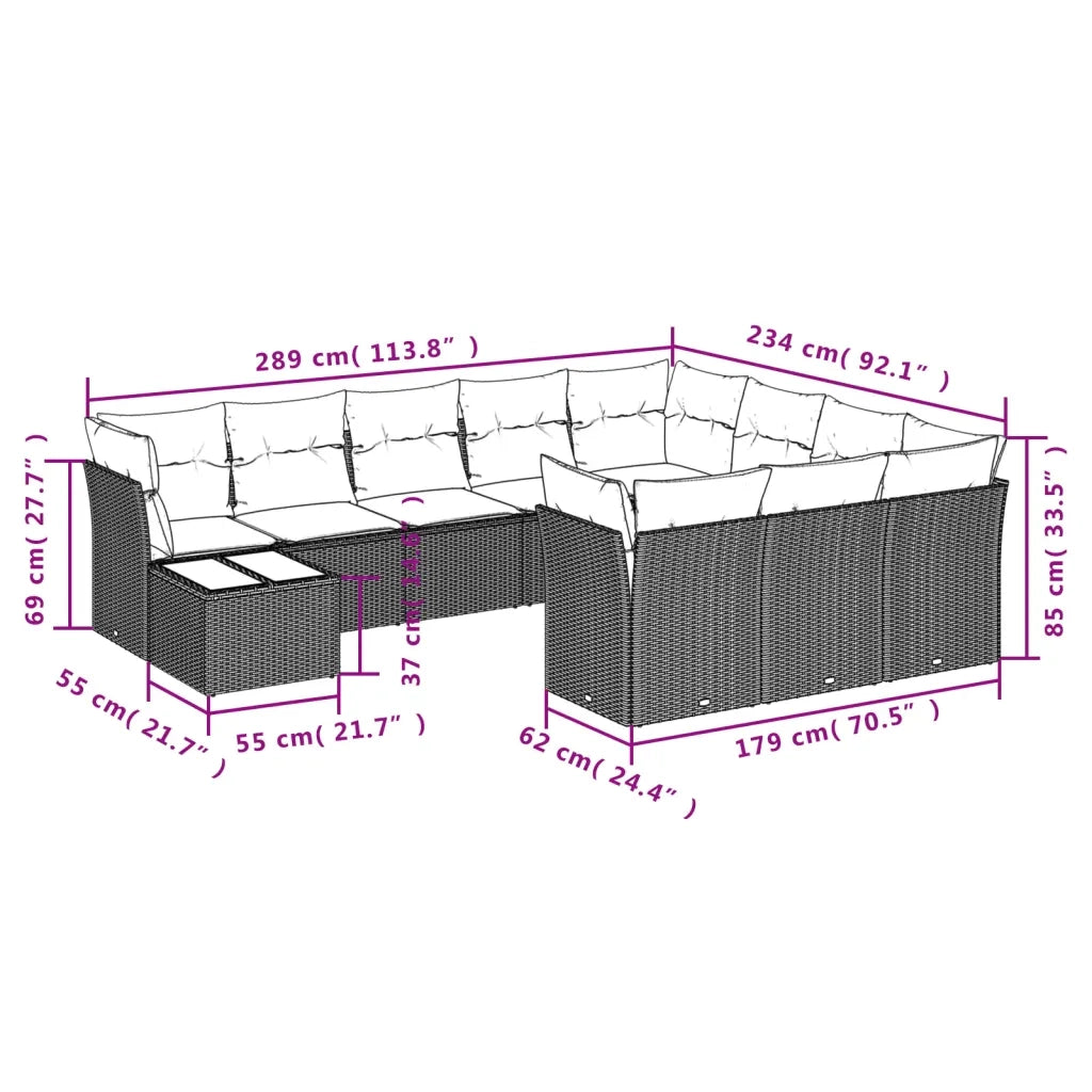 Set Divani da Giardino 11 pz con Cuscini in Polyrattan Nero 3218255