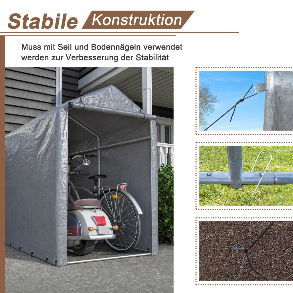 Garage per biciclette 100x187x160 cm, capanno per biciclette da esterno impermeabile con telaio in acciaio e protezione UV ¨C Per biciclette, motocicle