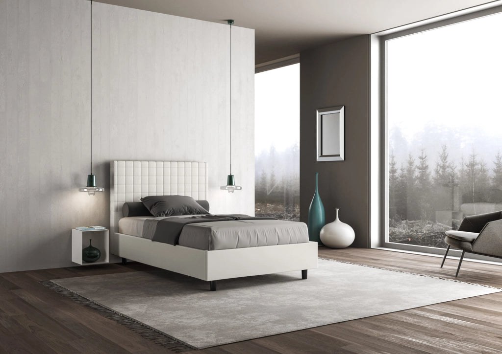 BS COM Letto una piazza e mezza con rete imbottito 110x210 similpelle bianco