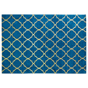 Tappeto Blu con dorato Motivo Quadrifoglio Viscosa con Cotone 160 x 230 cm Stile Modern Glam