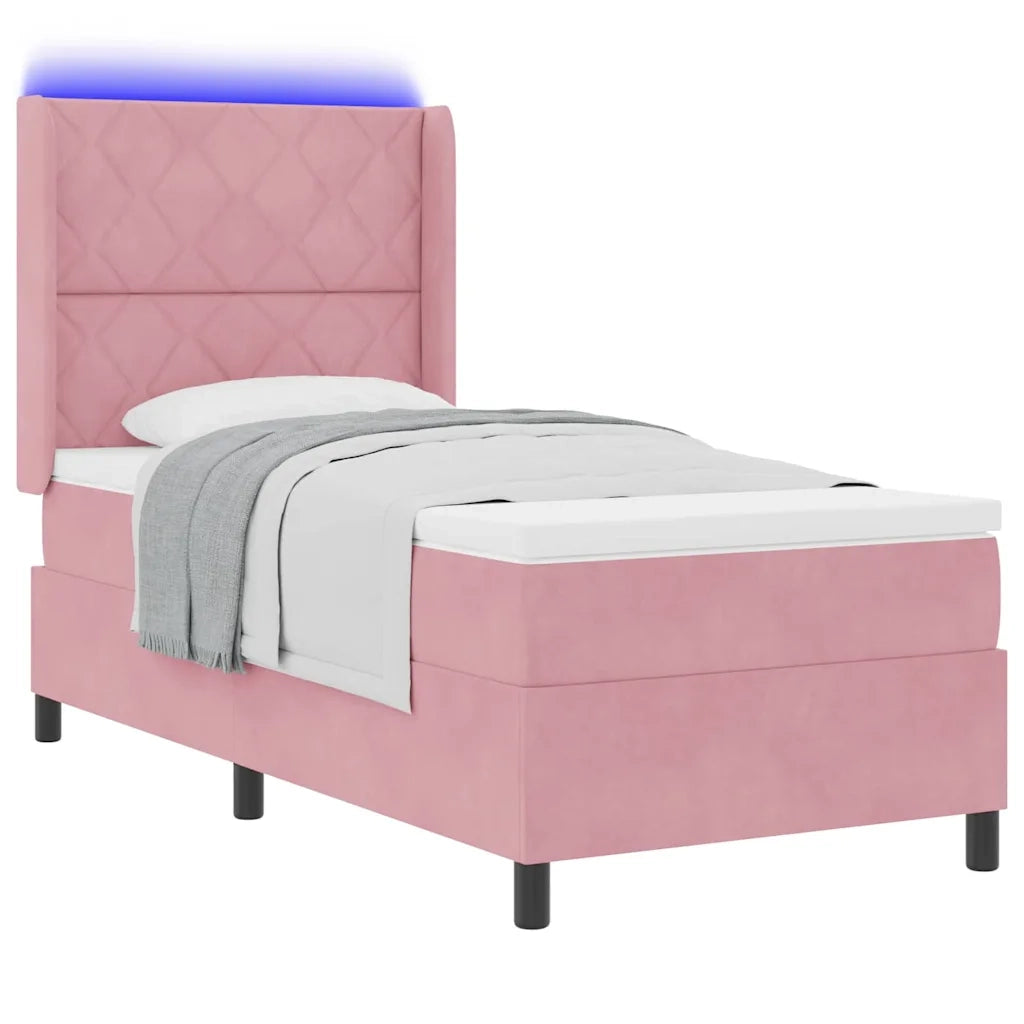 Letto a molle con materasso con led Rosa 90 x 190 cm Velluto