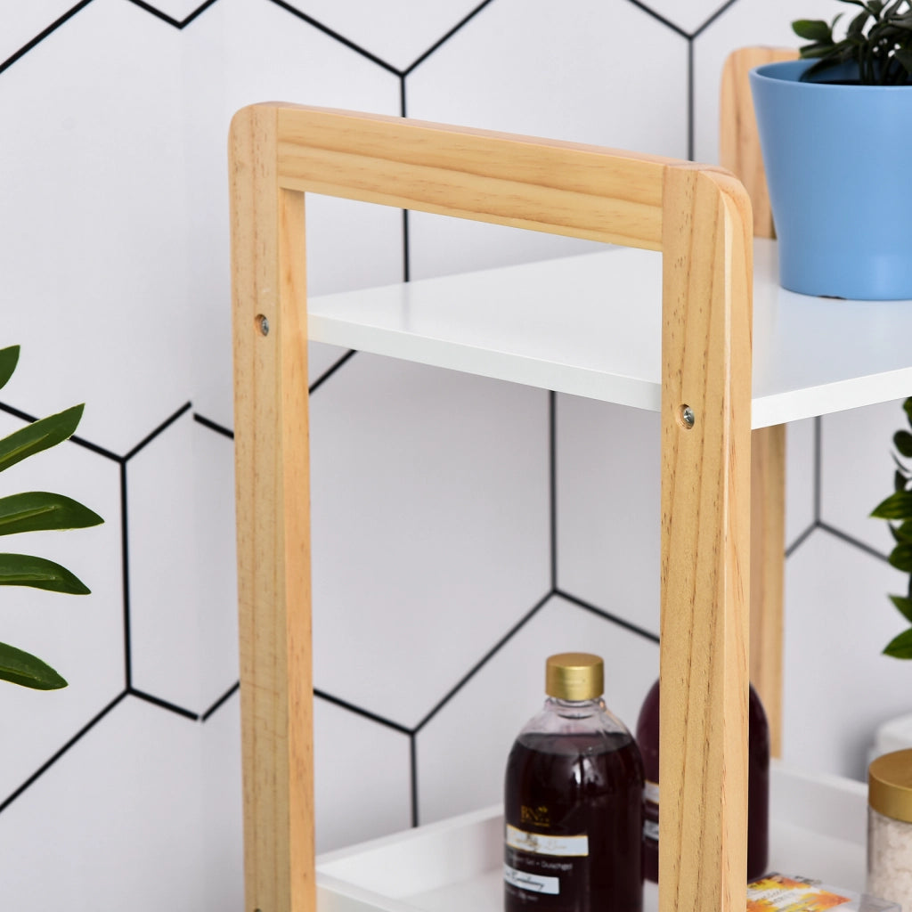 Etagere per Bagno in Bambu con Cestini ¨C Minimal ¨C 32x30x130 cm Bianco Beige