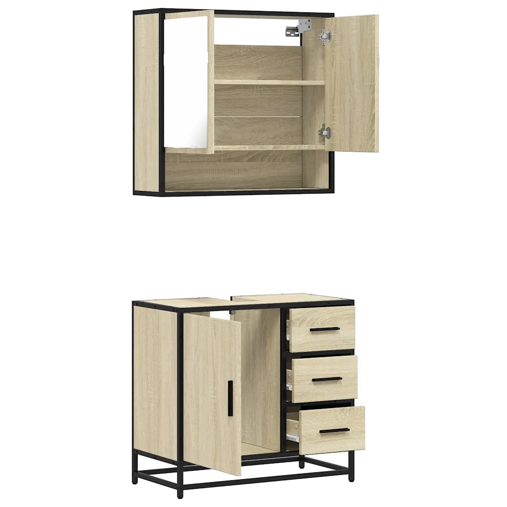 Set Mobili da Bagno | Armadio da bagno 2 pz Rovere Sonoma in Legno Multistrato