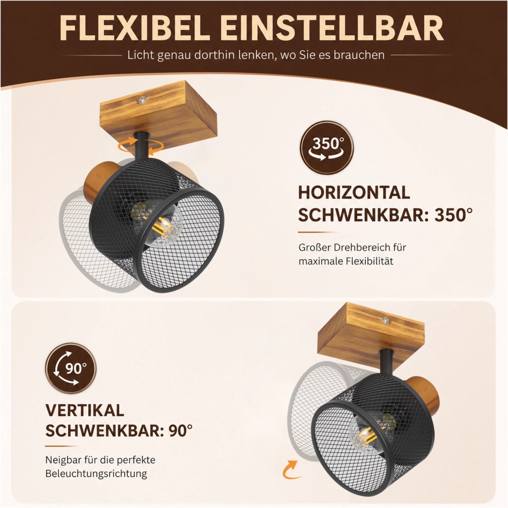 ZMH Faretto da soffitto nero 1 luci E14 stile industriale vintage in metallo ideale per soggiorno lampadine non incluse
