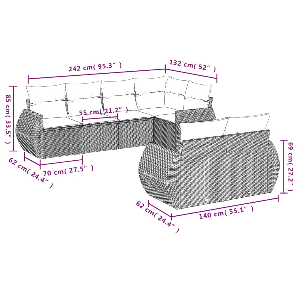 Set Divani da Giardino con Cuscini 7pz Nero Polyrattan 3253942