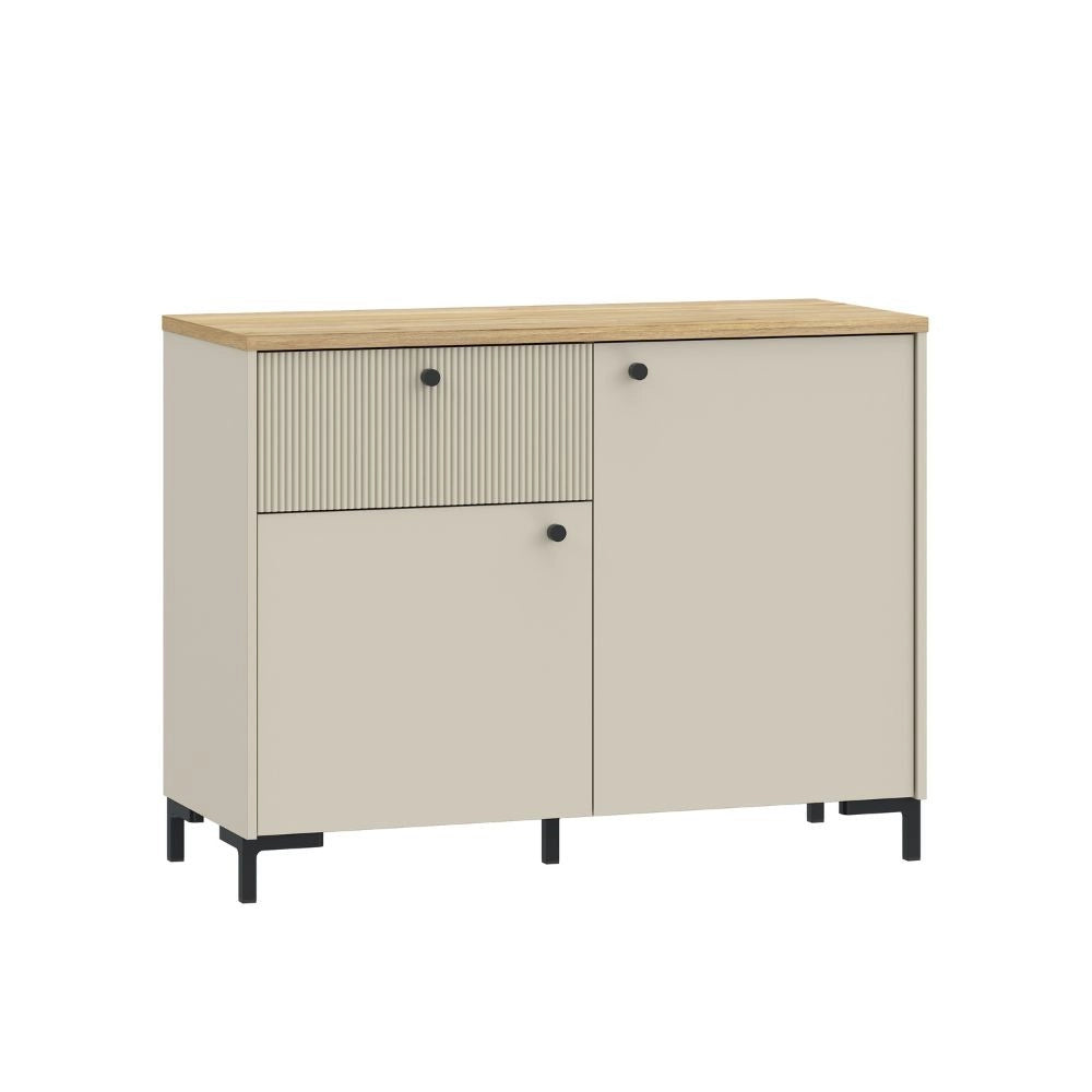 Madia Unit Cashmere con 2 Ante, Cassetto Cannettato e Top Rovere
