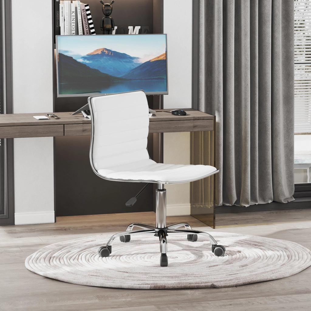 Sedia da ufficio senza braccioli, altezza regolabile 78-90 cm, sedia cosmetica con schienale, portata massima 120 kg, in pelle, bianca