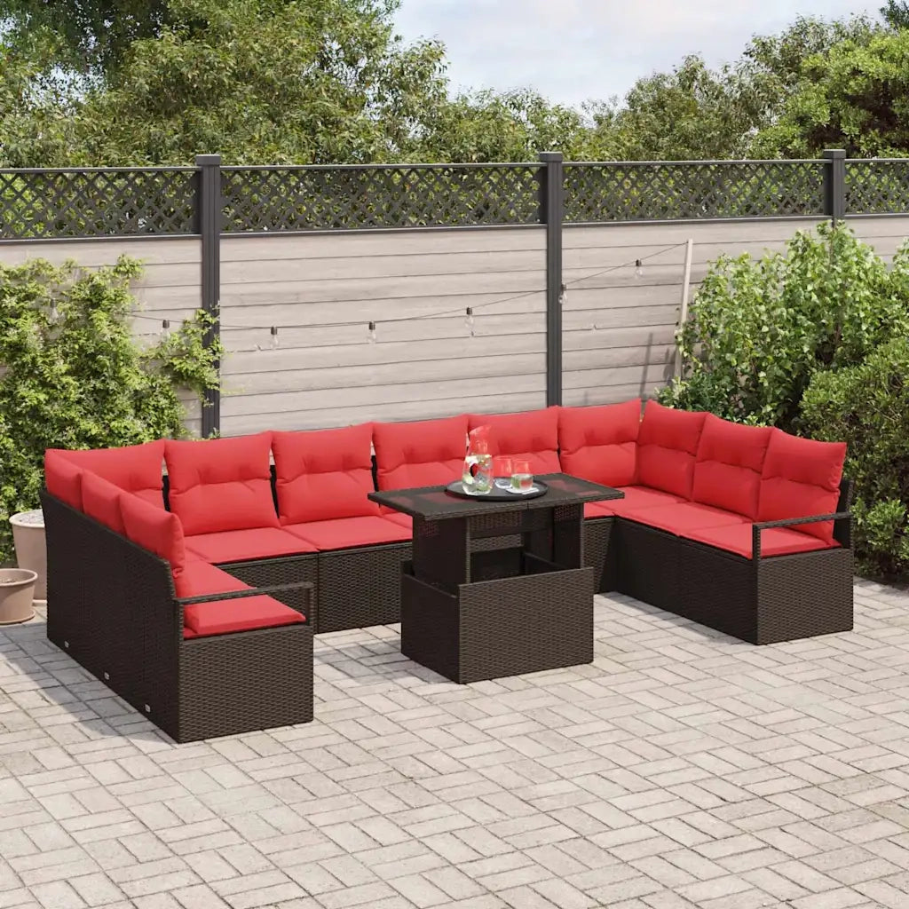 Set Divano da Giardino 11 pcs Marrone e Rosso polyrattan 3348900