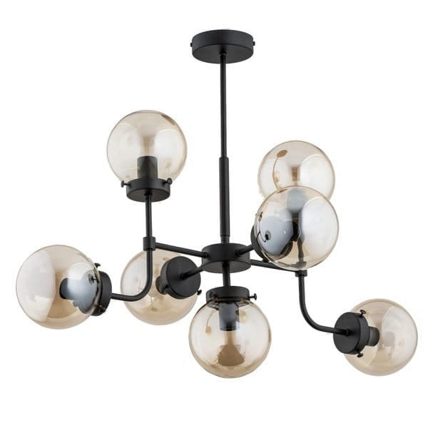 Lampadario Alfa Transformers moderno nero ambra 7 luci