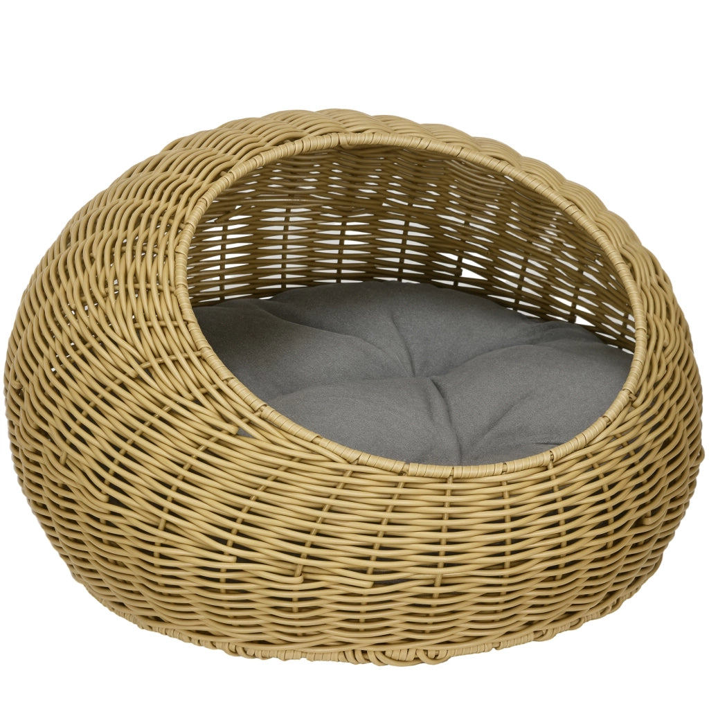 Cuccia per gatti con cuscino lavabile ¨C Xylo ¨C rattan sintetico beige chiaro ?50x31cm