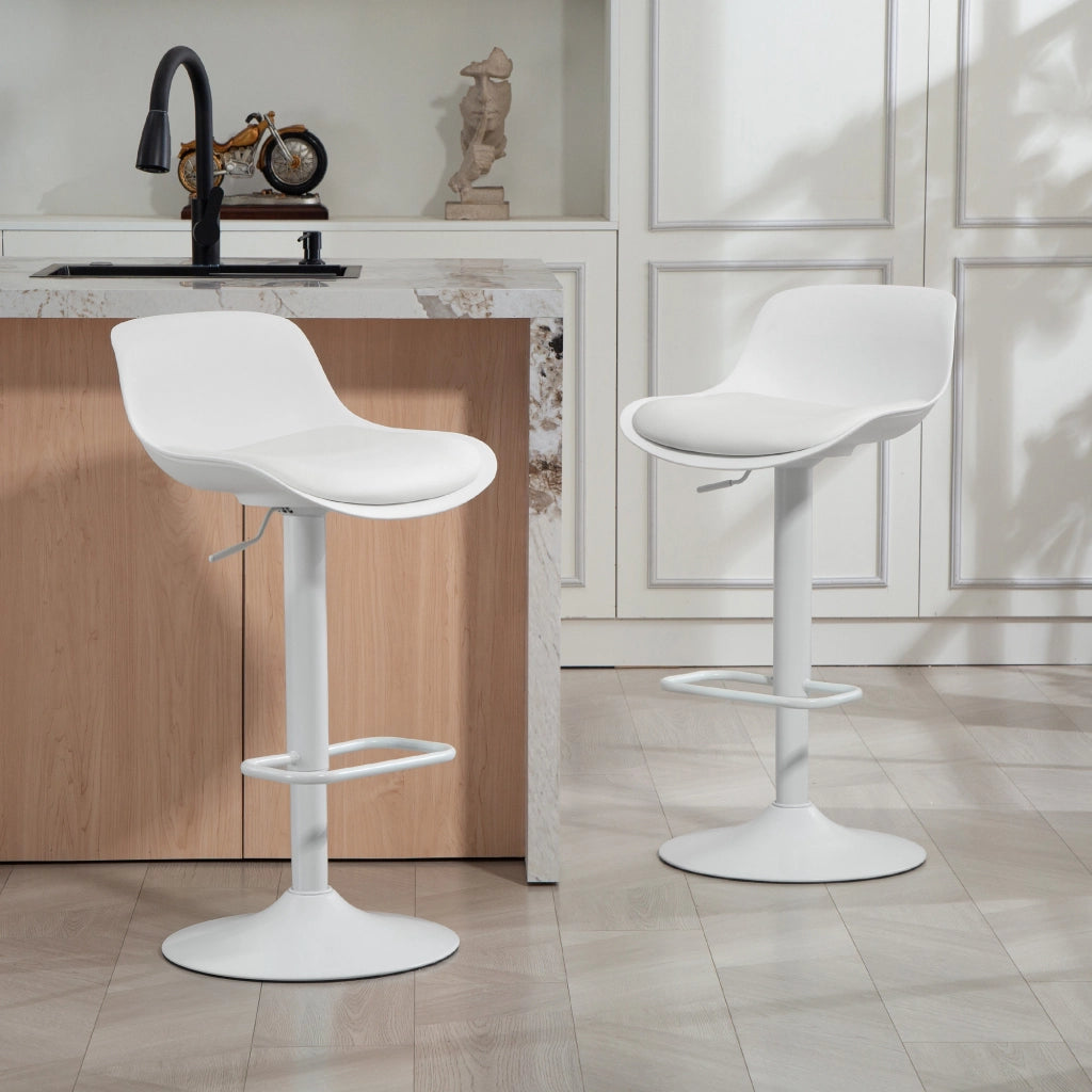 Sgabello da Bar con Schienale e Seduta Girevole ¨C zephmum ¨C Bianco in Pelle PU