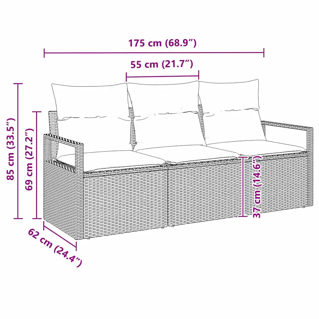 Set di divani 3 pcs Nero polyrattan