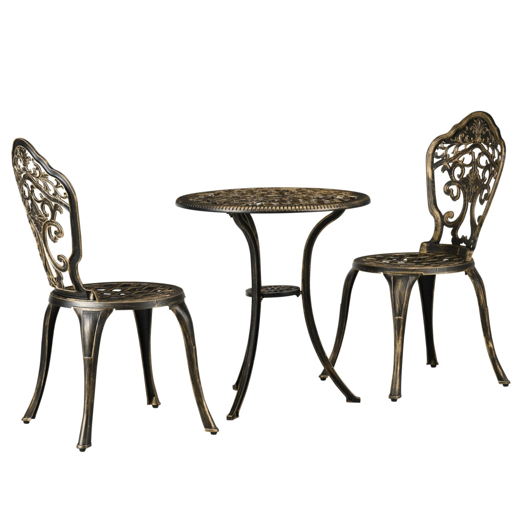Set bistrot giardino alluminio 3 pezzi ¨C Xylo ¨C 2 sedie + tavolo rotondo effetto ferro battuto