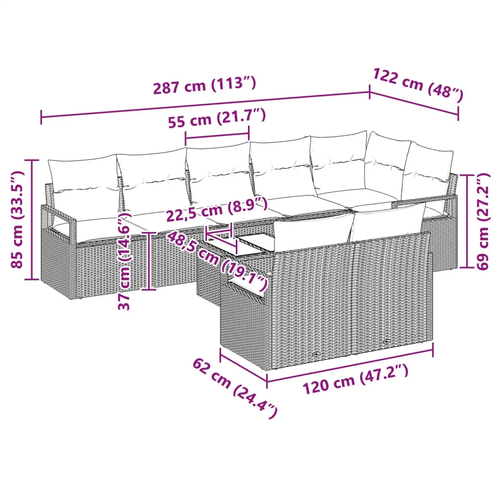 Set di divani 9 pcs Marrone polyrattan 3346444