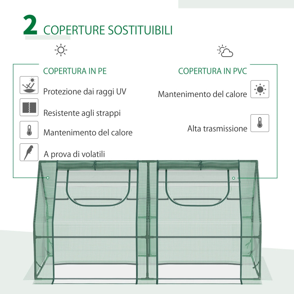 EasyComfort Serra per Piante Orto con 2 Coperture in PE e PVC, Struttura in Acciaio - Verde 180x90x90cm