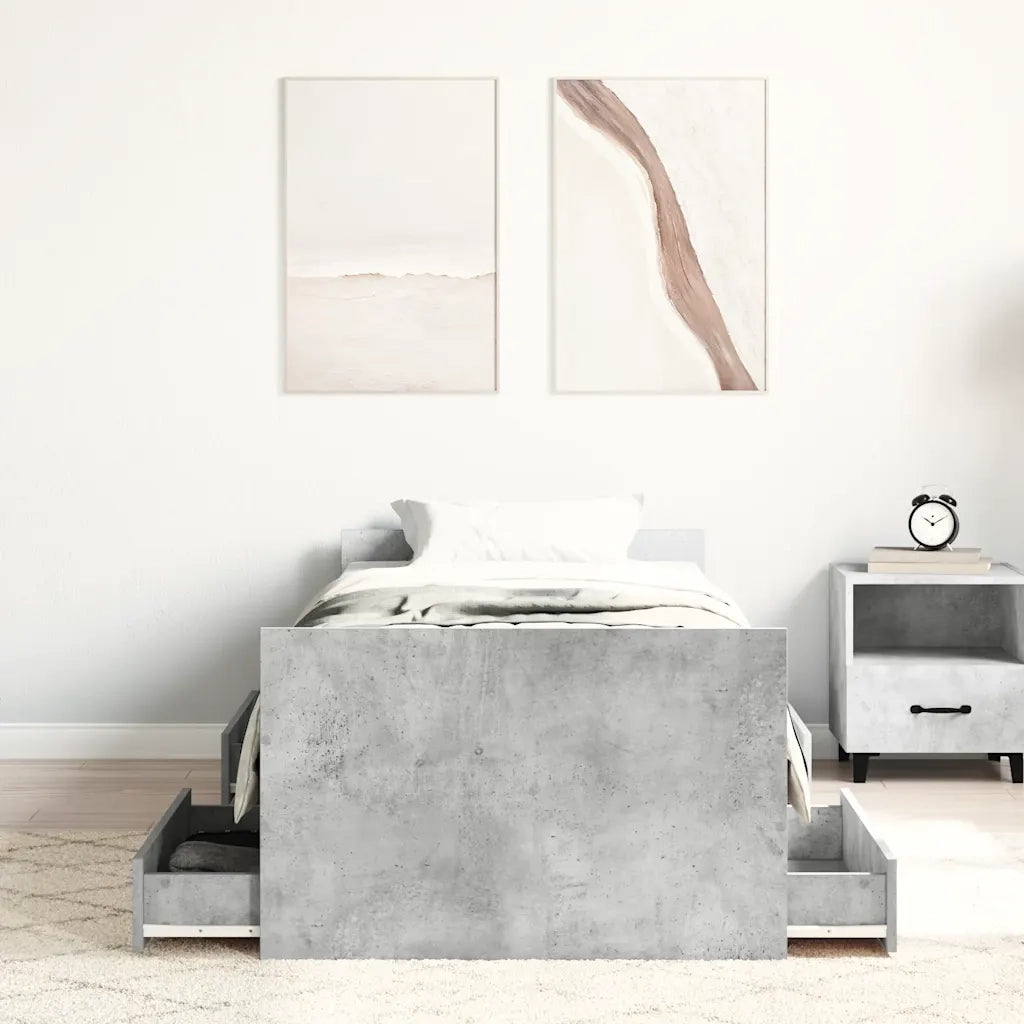 Letto singolo | Letto per adulti | Giroletto con Testiera e Pediera Grigio Cemento 75x190 cm