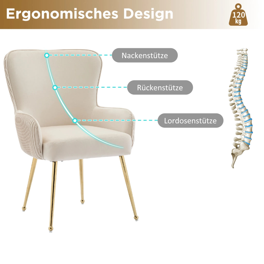 SEDIA in velluto Beige e Oro, Set da 6 pezzi
