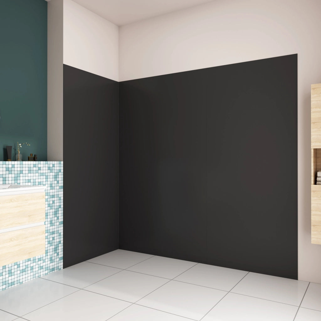 H.210 cm Pannello Doccia ad Angolo 80x100x120 cm Realizzato in Alluminio da 3 mm con Profili Finitura Nero Opaco per Rivestimento Parete Bagno