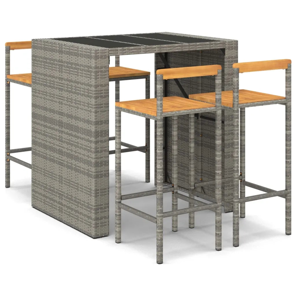 Set Bar Giardino 5pz Grigio Polyrattan e Legno Massello Acacia 3187701