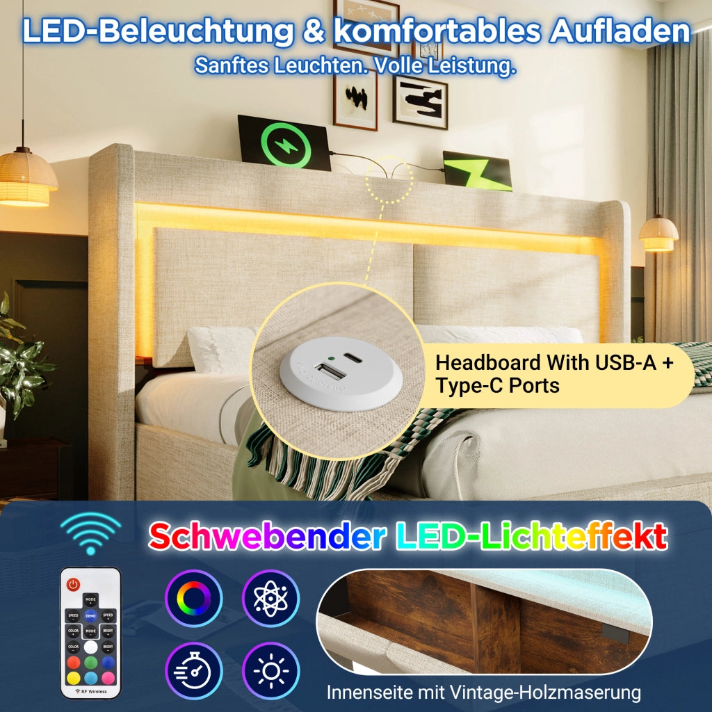 letto imbottito lino beige 140 x 200 cm