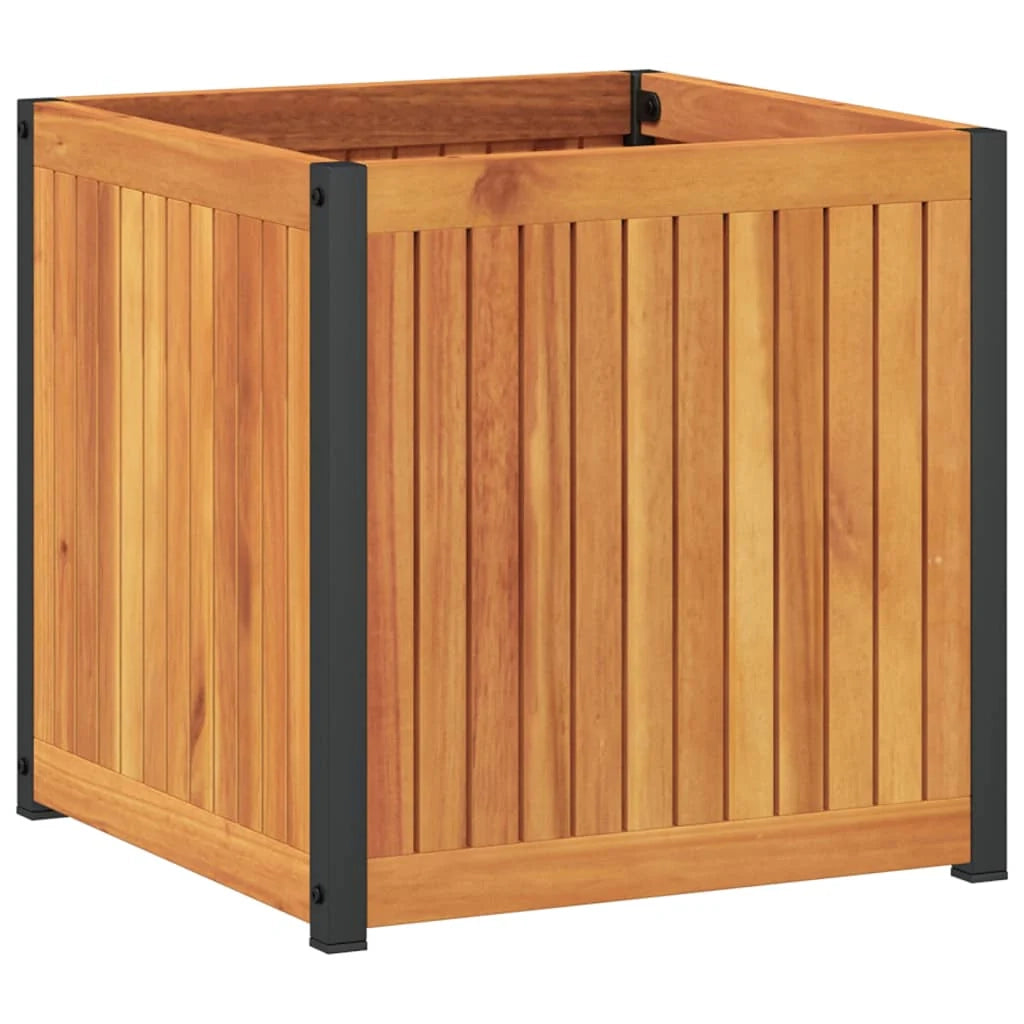 Aiuola rialzata/fioriera per piante fiori patio giardino 45 x 45 x 44 cm legno massello di acacia e acciaio marrone 02_0037605