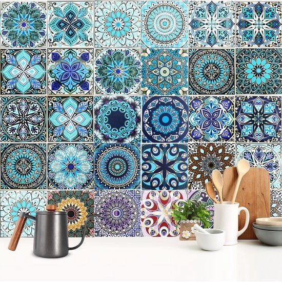 Tegelstickers 30 pezzi - Dimensioni 15x15 cm - Stile Marocchino - Autoadesivi - Decorativi - Adatti per Cucina e Bagno - Mosaico da Parete